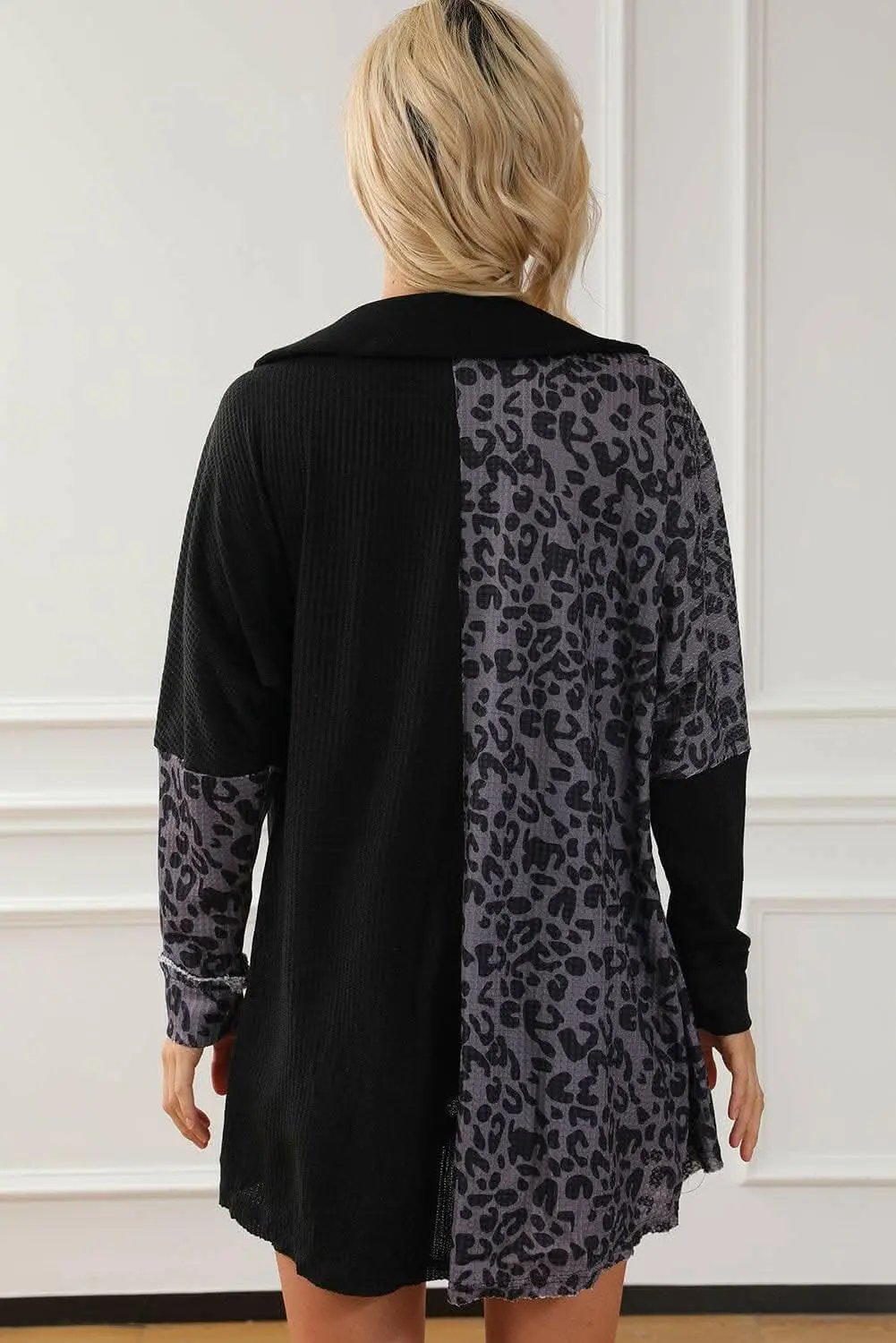 Leopard print half-button blouse - Love Salve